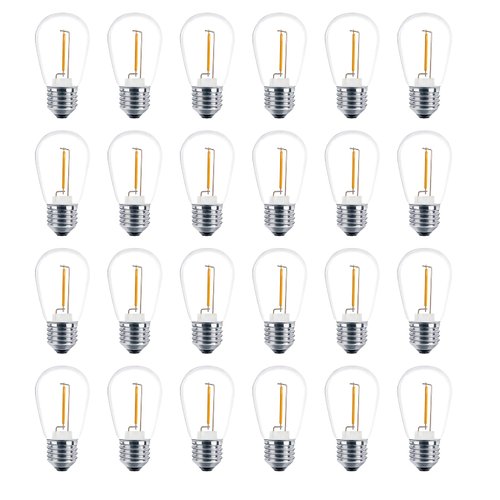 Meconard 24 Pack LED S14 Replacement Light Bulbs, Shatterproof Outdoor 1 Watt to Replace 11Watts String Incandescent Bulb, E26 Regular Medium Screw Base, 2200K Warm White, Non-Dimmable