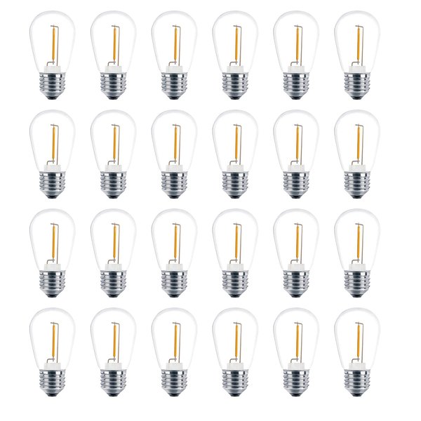 Meconard 24 Pack LED S14 Replacement Light Bulbs, Shatterproof Outdoor 1 Watt to Replace 11Watts String Incandescent Bulb, E26 Regular Medium Screw Base, 2200K Warm White, Non-Dimmable