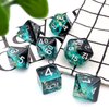 Haxtec DND Dice Set Blue Black Resin Dice Set Gold Foil Flakes D&D Polyhedral Dice for Roleplaying RPG Dungeons and Dragons