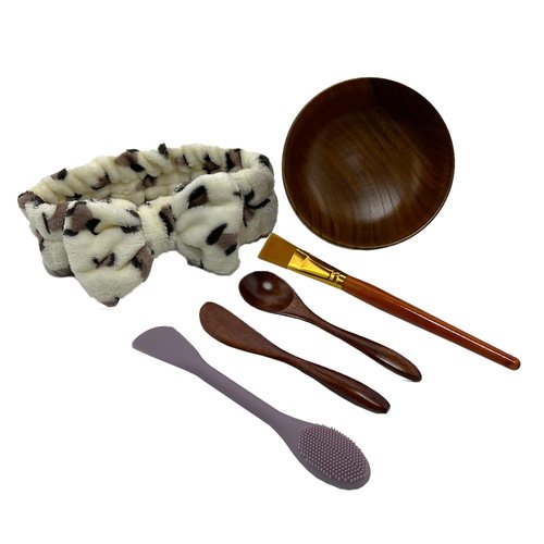 BEECO GIF2U Wood Mask Mixing Bowls 6 Pack,Makeup Facial Skin Care Products for Clay Mask,Home DIY Beauty Personal Care Spa Tools Kit Cosmetic Bowl,Spatula,Spoon,Brush,Silicone Applicator,Headband