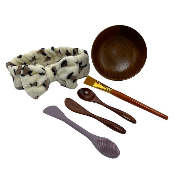 BEECO GIF2U Wood Mask Mixing Bowls 6 Pack,Makeup Facial Skin Care Products for Clay Mask,Home DIY Beauty Personal Care Spa Tools Kit Cosmetic Bowl,Spatula,Spoon,Brush,Silicone Applicator,Headband