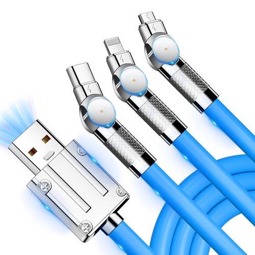 Multifunction USB Charging Cable 3 in 1 Liquid Silicone Fast Multi Charging Cords for IP/Type C/Micro USB Port for Cell Phones/IP/Samsung/Huawei/LG/PS/Tablets and More for Home,Office,Car(4ft)