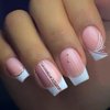 ANDGING French Tip Press on Nails White Square Short Medium Fake Nails Gel Coffin Glue Glue on Nails with Glitter Gold Line Striped Design Acrylic False Nails Manicure Stick on Nails for Wedding