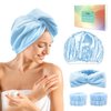 my novel things Hair towel wrap for women, Shower cap reusable waterproof, Shower cap and Hair Towel set, Come with a spa headband and wristbands Soft and Breathable for Long Thick Hair-Blue