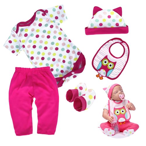 5 Pcs Set Reborn Baby Doll Clothes Girl 22 inch for 20-22 Inch Reborn Doll Baby Girl Clothes Outfit Accessories Owl Suit