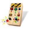 LearnToy Montessori Toys Busy Board for 1+ Years Old - Baby Wooden Sensory Toy with LED Lights Switches & Trumpet - Travel Toy