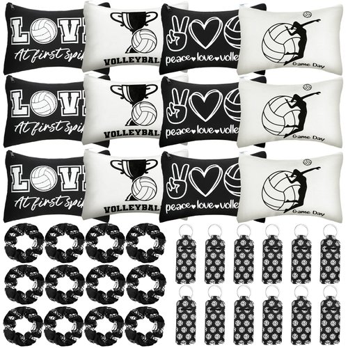Kajaia 36 Pcs Volleyball Gifts for Teen Girls Makeup Bags Cosmetic Bags Sport Hair Scrunchies Lipstick Holder Keychains for Party Favors Team Gifts