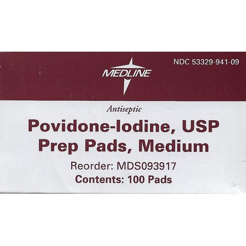 Medline Pad, Prep, Povidone/Iodine, Medium (Pack of 100)