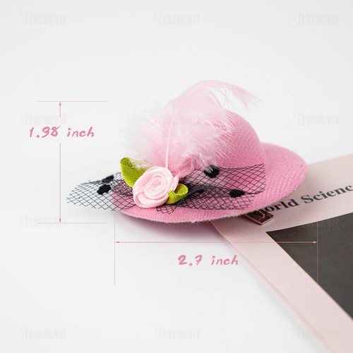 AUEAR, 12 Pack Mini Tea Party Hats with Faux Feather, 6 Colors Fashion Shining Decorative Tiny Hats (Style B)