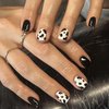 BABALAL Square Press on Nails Short Cow Print Nails Glue on Nails Black Glossy Acrylic Nails 24Pcs Cute Squoval Fake Nails for Women and Girls