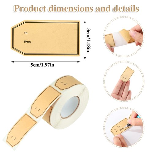 600 PCS Gift Tag Stickers, 1.18" x 2" Brown Kraft to and from Gift Adhesive Labels Christmas Holiday Present Stickers