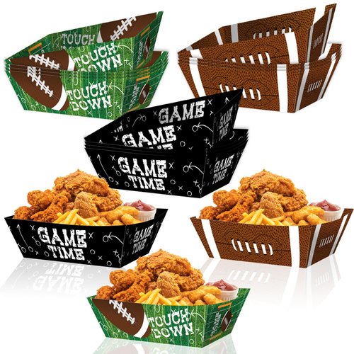 LANGASQUE Football Party Supplies, 36 Pcs Football Paper Snack Tray Footabll Disposable Serving Trays for Footabll Birthday Sport Game Tableware Party Decorations