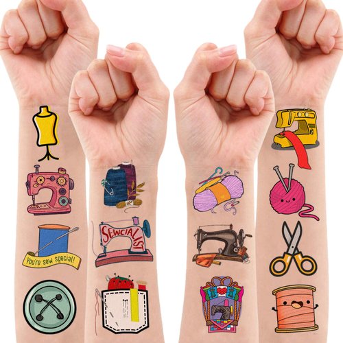 Sewing Machine Temporary Tattoos Sewing Party Decorations Favors Supplies Art Sewing Themed Cute Stickers 10 Sheets 100 PCS Gifts for Baby Girls Boys Class School Carnival