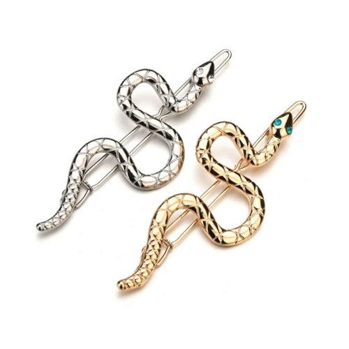 HLLMX 2 PCS Snake Hair Clip Vintage Decorative Metal Hair Pins Metal Hair Clips Snake Hair Pin Hair Barrettes with Zircon Eye for Women Girls (Silver, Gold)