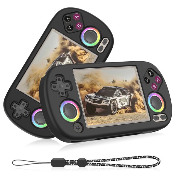 Silicone Case Compatible with Anbernic RG40XX H, Anti-Scratch, Washable, Shockproof Protective Cover for RG40XX H Handheld Game Console with Lanyard - Black