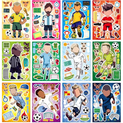 Kooterfun Soccer Stickers for Kids -24 Sheets Make a Face Crafts Sticker Sheets for Birthday Party Favor Supplies Gifts