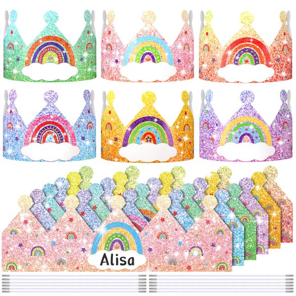 Blueweenly 36 Pcs Rainbow Birthday Party Hats for Kids Rainbow Paper Glitter Party Crowns Rainbow Theme Birthday Supplies Decorations for Kids Girls Adults Birthday Party Classroom Activities