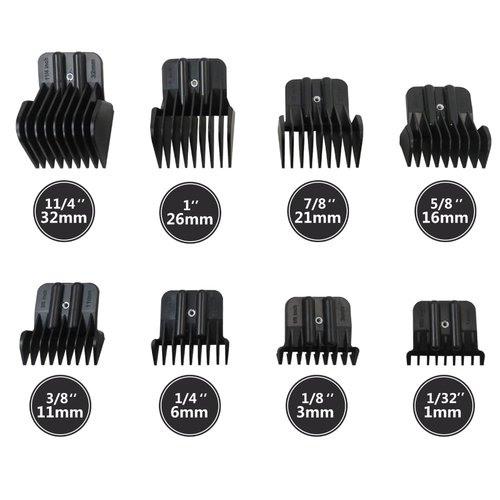 Trimmer Guards for 1.61 inch wide trimmer blades Compatible for BaBylissPRO FX787 Trimmer, Black Coded Guards Guides with Metal Spring Clip, From 1/32-5/4 inch Snap on Attachment Combs Set, 8 Pack