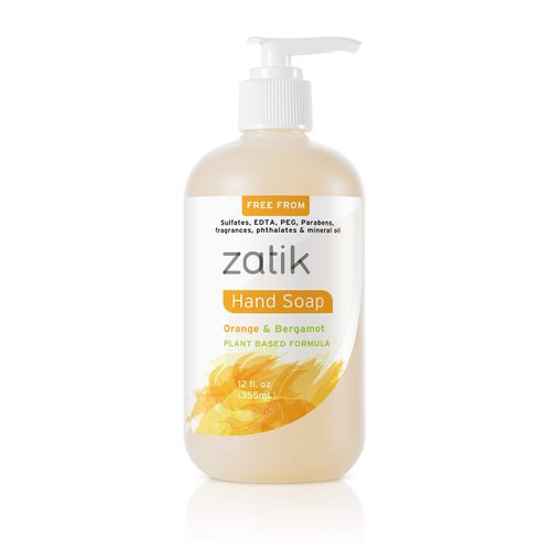 Zatik Naturals - Liquid Hand Soap - Orange & Bergamot Moisturizing Handwash, 12 oz (Pack of 1)