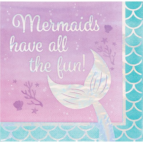 Creative Converting Iridescent Mermaid Party Napkins, 6.5", Purple