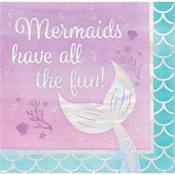 Creative Converting Iridescent Mermaid Party Napkins, 6.5", Purple