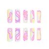 DANMANR Pink Long Fake Nails Flower Square False Nails Art Full Cover Acrylic Matte Rhinestones Fake Nails for Women and Girls 24PCS