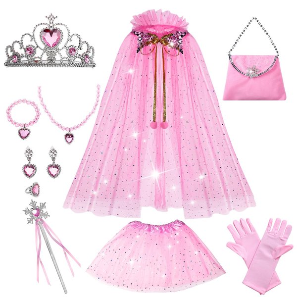 SS Cohen Princess Cape Set for Girls3-8 Years Old,12 pcs Dresses for Kids Birthday Halloween Christmas School Celebrations Party Gift (Pink)
