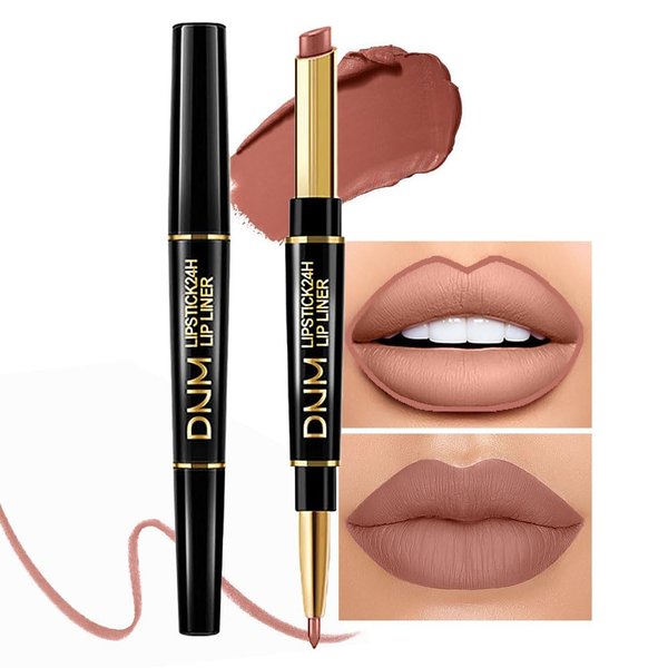 evpct 1Pcs Nude Brown Lip Liner and Lipstick Set Kit for Women DNM Matte Lips Kit with Lip Liner Lip Stains Long Lasting Waterproof 24 Hour Lipstick and Lip Liners Combo Lipliners Pencil Set 12#