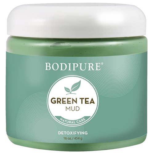 Bodipure Green Tea Body Mud Mask for Body - Rich in Powerful Antioxidants to Fight Free Radicals - Spa Quality Skin Rehydrating Treatment, 16 Ounce