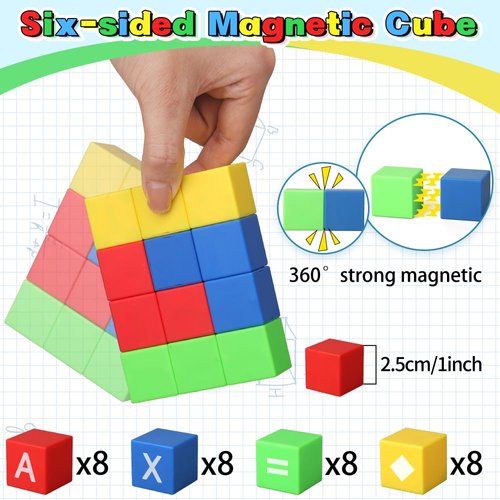 Dilabnba 32PCS Magnetic Building Blocks for Kids Ages 3-5, 1Inch Magnetic Blocks for Toddler, 3D Magnet Cube Montessori Toy, Preschool STEM Educational Sensory Magnet Toy with Letter Number Graph