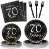DECORLIFE 96 Pcs 70th Birthday Plates and Napkins, Tableware Set Serves 24 Guests, 70th Birthday Decorations Includes Napkins, Forks, Cheers to 70 Years Old Birthday Celebration for Men Women