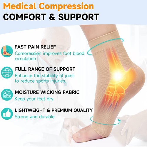 TOFLY® Plantar Fasciitis Socks for Women Men, Truly 20-30mmHg Compression Socks for Arch & Ankle Support, Foot Care Compression Sleeves for Injury Recovery, Eases Swelling, Pain Relief, Beige L