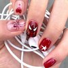 24pcs Halloween Press on Nail Short Square Fake Nails Full Cover Red Spider Designs Stick on Nails Sweet Cool Acrylic Glue on Nails for Women Man Party Cosplay Manicure or Gift