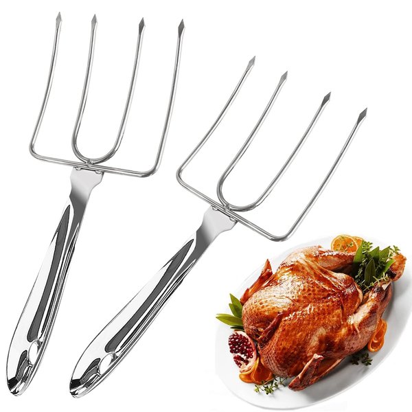 KAYCROWN Turkey Lifter Forks, Stainless Steel Poultry Lifters Set of 2, Roast Lifters Poultry Forks Carving Fork Great for Thanksgiving, Transfer Turkey or Ham Easily