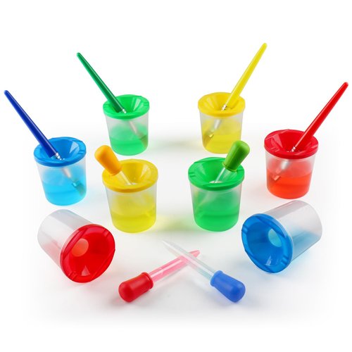 TOUHKAN Toddler Paint Brushes Paint Cups, Droppers for Kids, No Spill Paint Cups for Kids, Plastic Liquid Dropper for Kids Crafts, Spill Proof Paint Cups for Preschool Classroom Furniture