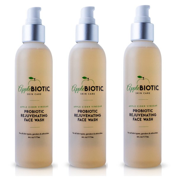 Apple Cider Vinegar Natural Face Wash 3 PK: Exfoliating Gel Foaming Facial Cleanser For Men, Women and All Skin Types. Cleanses Oily Skin, Calms Acne Breakouts and Removes Makeup