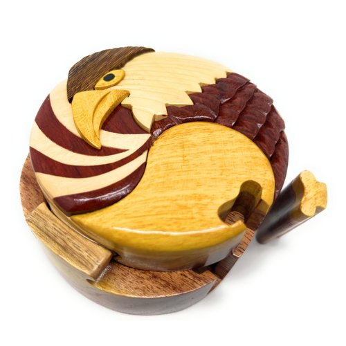 American Eagle - Handcrafted Wooden Puzzle Box, All Natural Intarsia Wood Art