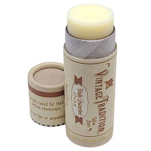 Vintage Tradition Moisturizing Beef Tallow Lip Balm – Unscented Tube Lip Moisturizer for Sensitive Skin Hydrates & Soothes Dry Lips – Grass-Fed Tallow Balm for Skin Care, 0.5 Fl. Oz.