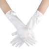 Yolyoo Girls Princess Gloves,Girl White Long Satin Princess Dress Up Diamonds Bows Gloves for Birthday,Wedding, Costume Party (White)