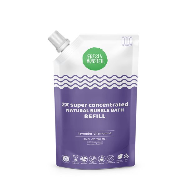 Fresh Monster Kids Bubble Bath, 2X Super Concentrated Bubble Bath for Kids, Hypoallergenic, Calming Lavender (30oz Refill Pouch)