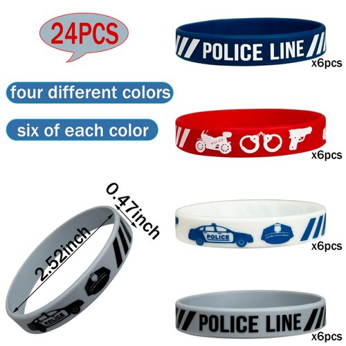 FSHANEE 24Pcs Police Rubber Bracelets Police Party Favors Police Birthday Party Supplies Silicone Wristbands Police Themed Baby-shower Party Gift Bag Fillers Goodie Bag Stuff