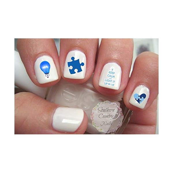 Light It up Blue Autism Awareness Nail Art Decals