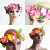 18 Pcs Hawaiian Flower Headband Wristbands Luau Tropical Crown Wreath Headpiece Leaf Bracelets Women Hawaii Hair Hoops Floral Hair Bands Summer Beach Vacation Pool Party Decorations Favors Supplies