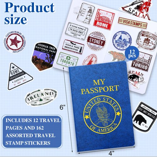 Sureio Kids Passport Book with Assorted Travel Stickers for Scrapbooks Party Favors Wall Decals Arts Crafts School Supplies Game Prizes Collections for Boys and Girls (348 Pcs)
