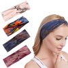 DINPREY Boho Hadband Paisley Bandana Head Wraps Sport Yoga Sweatbands Flower Printed Hairband Tie Dye Head Bands Wide Cotton twist headbands for women (4 Colors Pack B)