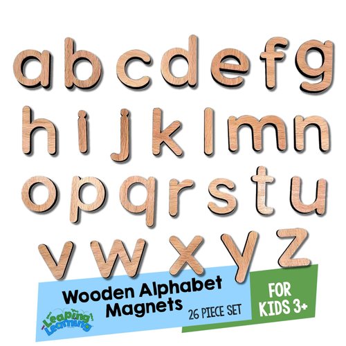 Leaping Learning Lower Case Wooden Letters Alphabet Magnets Set - Educational Toy for toddlers - Magnetic Letters for Refrigerator & School Board - For Letter Recognition & Spelling - Toys for Kids 3+