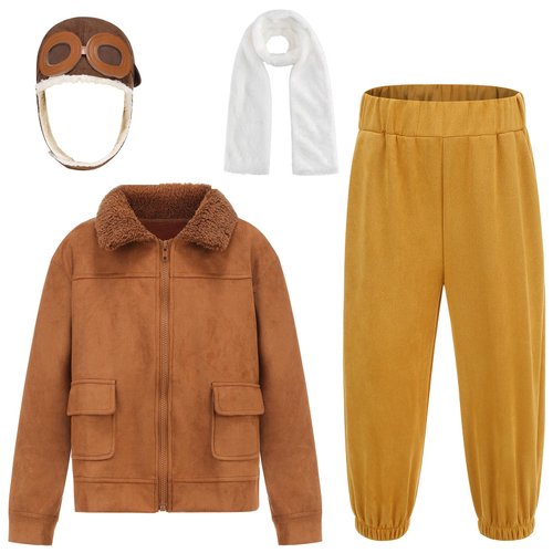 GZ-LAOPAITOU Kids Aviator Costume Boys Girls Pilot Costume with Hat Scarf for Halloween Party Cosplay