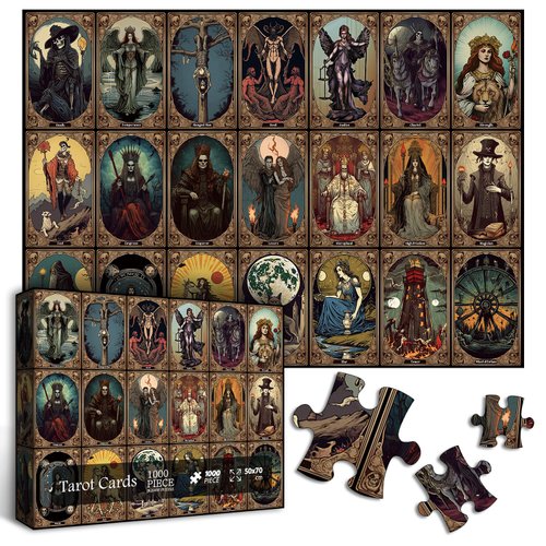 Horror Tarot Cards Puzzles for Adults 1000 Pieces and up, PICKFORU Halloween Puzzle as Horror Present, Scary Skull Puzzle as Home Decor