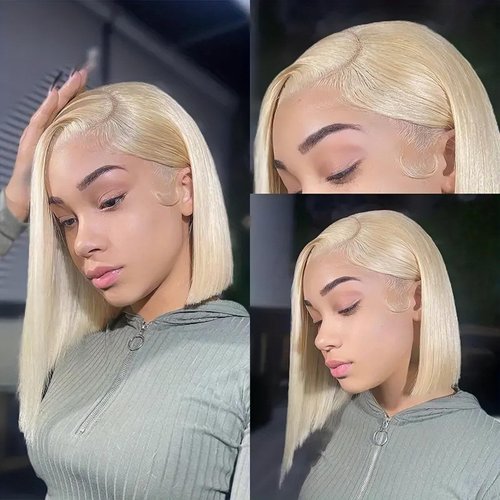 Blonde Bob Wig Human Hair 613 Lace Front Wig Human Hair 180% Density 13x4 HD Lace Frontal Wigs Human Hair Pre Plucked With Baby Hair Glueless Short Straight Bob Wigs for Women (8 inch, 613 Bob Wig)