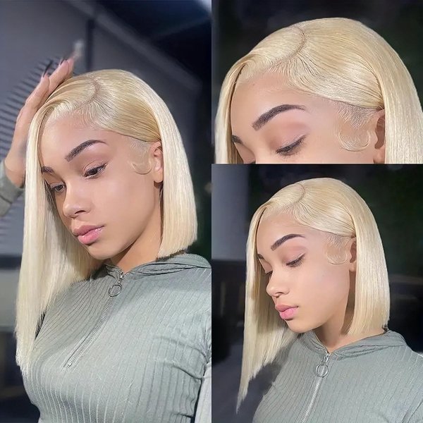 Blonde Bob Wig Human Hair 613 Lace Front Wig Human Hair 180% Density 13x4 HD Lace Frontal Wigs Human Hair Pre Plucked With Baby Hair Glueless Short Straight Bob Wigs for Women (8 inch, 613 Bob Wig)